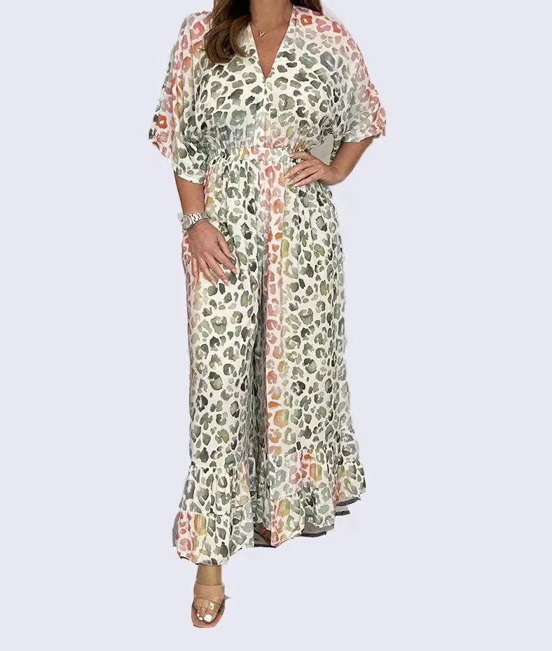  NEW STYLE V-neck Leopard Print Dress 
