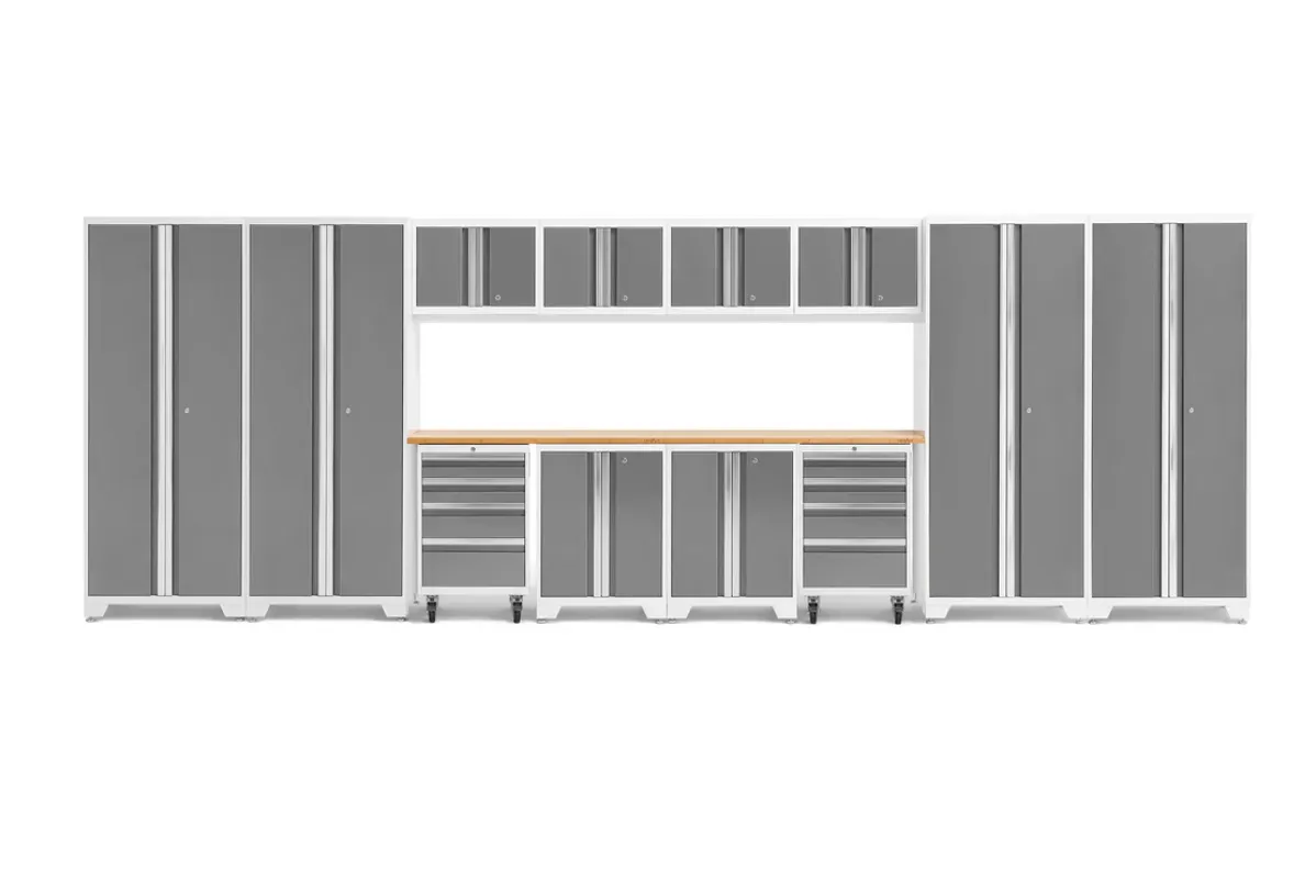 NewAge Garage Cabinets BOLD Series Platinum 14-Piece Set with Bamboo Top - 56992