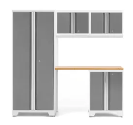 Newage Products Bold Series White 5 Piece Cabinet Set with Bamboo Worktop - 56782