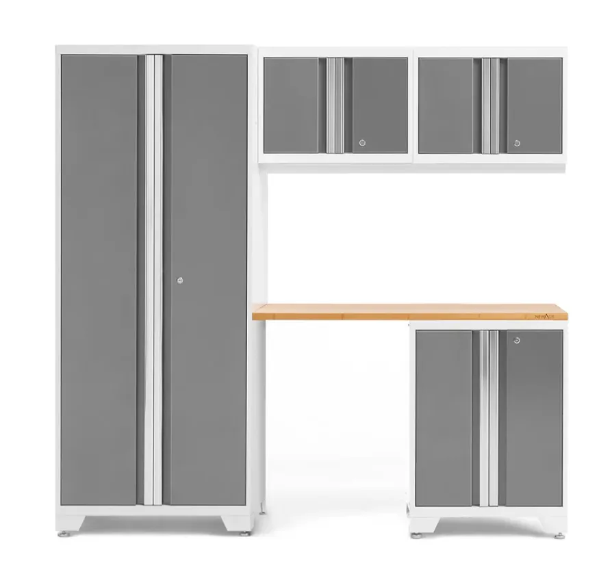 Newage Products Bold Series White 5 Piece Cabinet Set with Bamboo Worktop - 56782