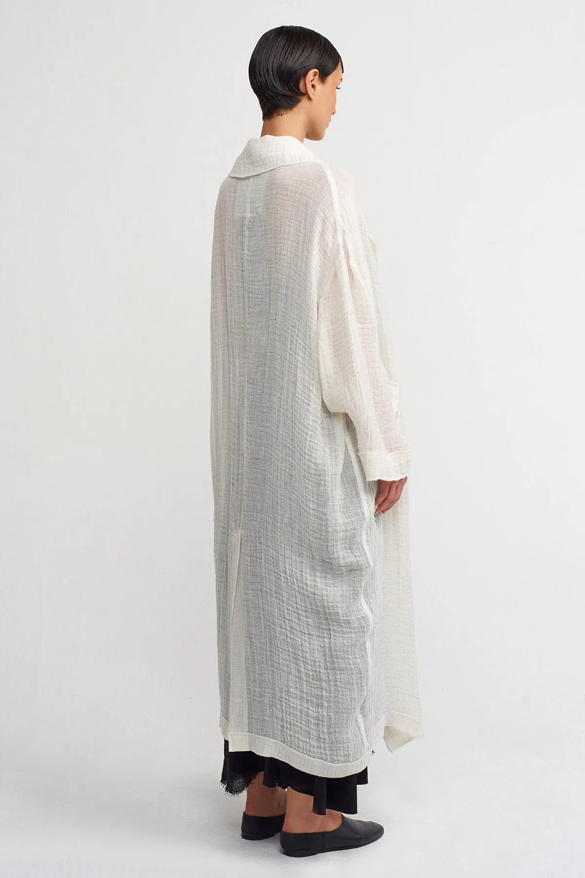 Nu Pocketed, Linen Long Jacket Off White