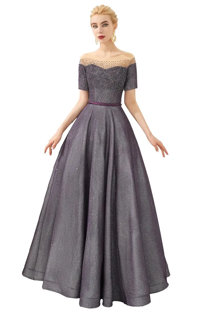 Off the Shoulder Aline Evening Swing Dress Beading sequins Lace-up Party Dress