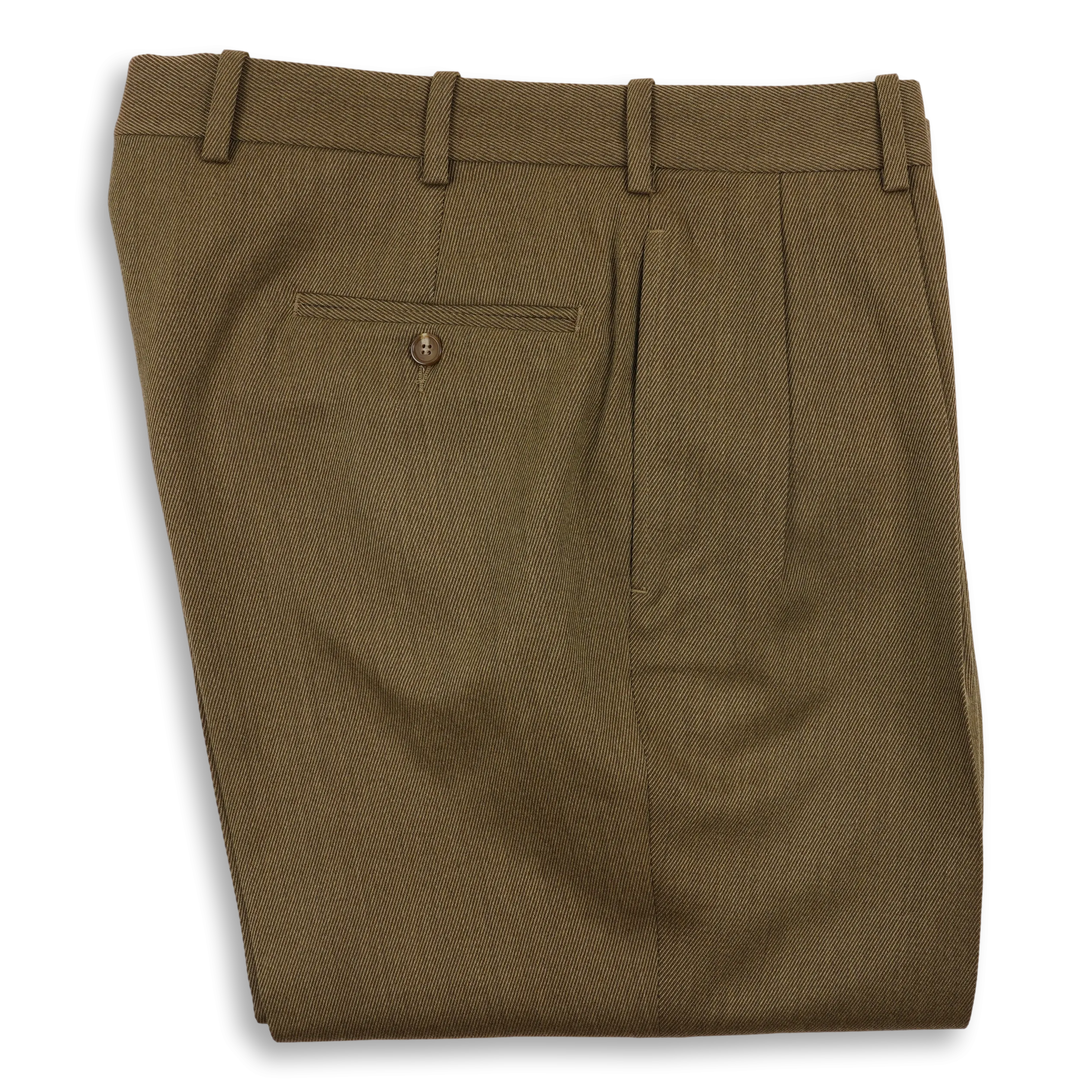Olive Twill Plain Front Trousers
