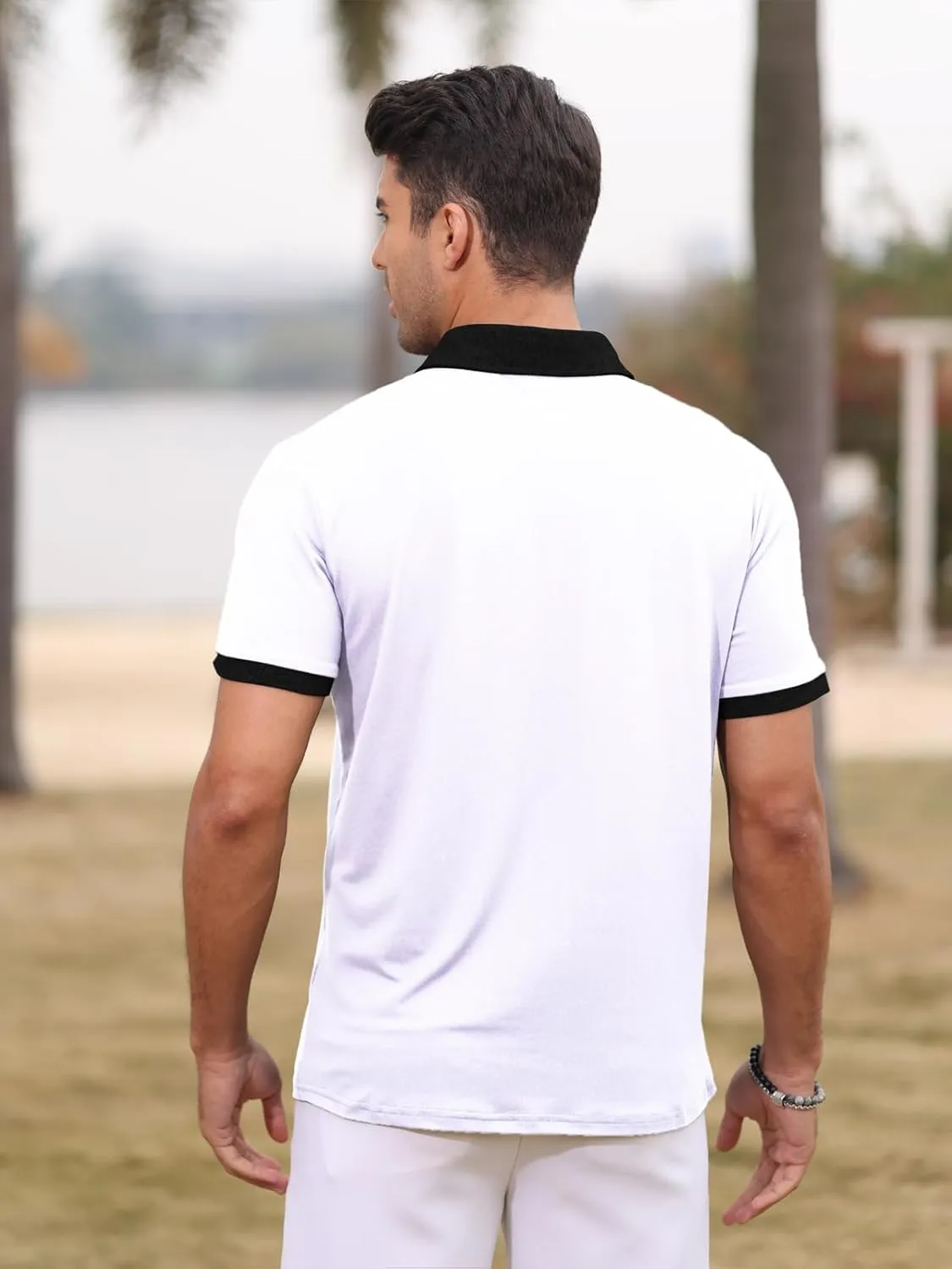 Polo Shirts for Mens Casual Golf Shirt Classic Fashion Short Sleeve Slim Fit T-Shirts Button Top with Pocket