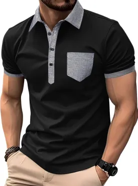 Polo Shirts for Mens Casual Golf Shirt Classic Fashion Short Sleeve Slim Fit T-Shirts Button Top with Pocket