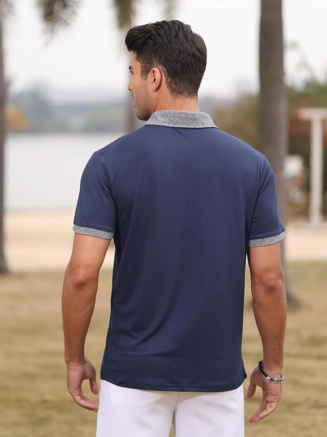 Polo Shirts for Mens Casual Golf Shirt Classic Fashion Short Sleeve Slim Fit T-Shirts Button Top with Pocket