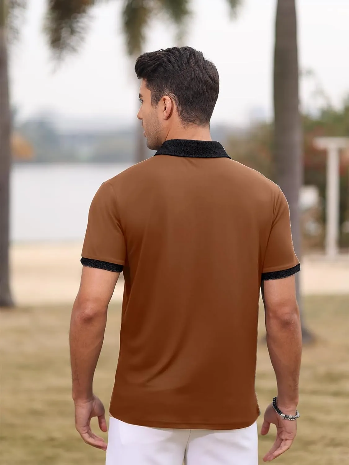 Polo Shirts for Mens Casual Golf Shirt Classic Fashion Short Sleeve Slim Fit T-Shirts Button Top with Pocket