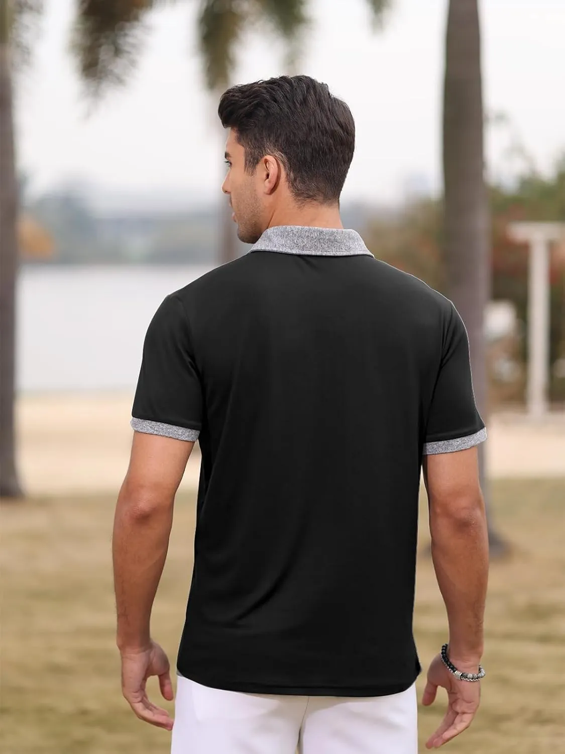 Polo Shirts for Mens Casual Golf Shirt Classic Fashion Short Sleeve Slim Fit T-Shirts Button Top with Pocket