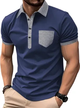 Polo Shirts for Mens Casual Golf Shirt Classic Fashion Short Sleeve Slim Fit T-Shirts Button Top with Pocket