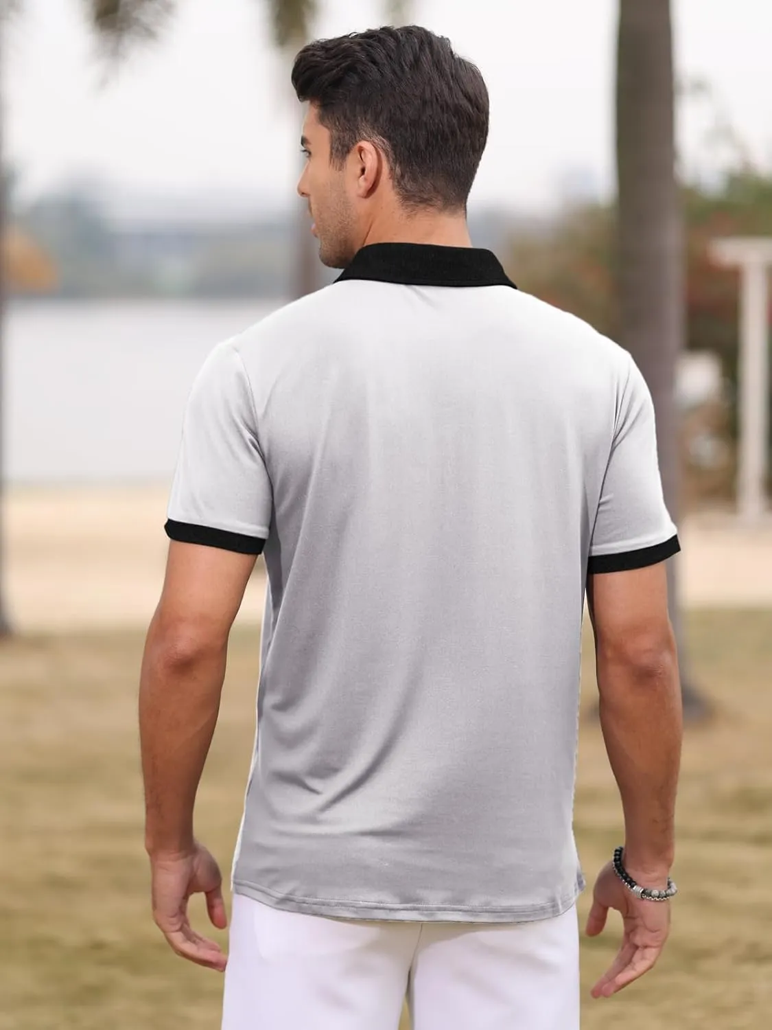 Polo Shirts for Mens Casual Golf Shirt Classic Fashion Short Sleeve Slim Fit T-Shirts Button Top with Pocket