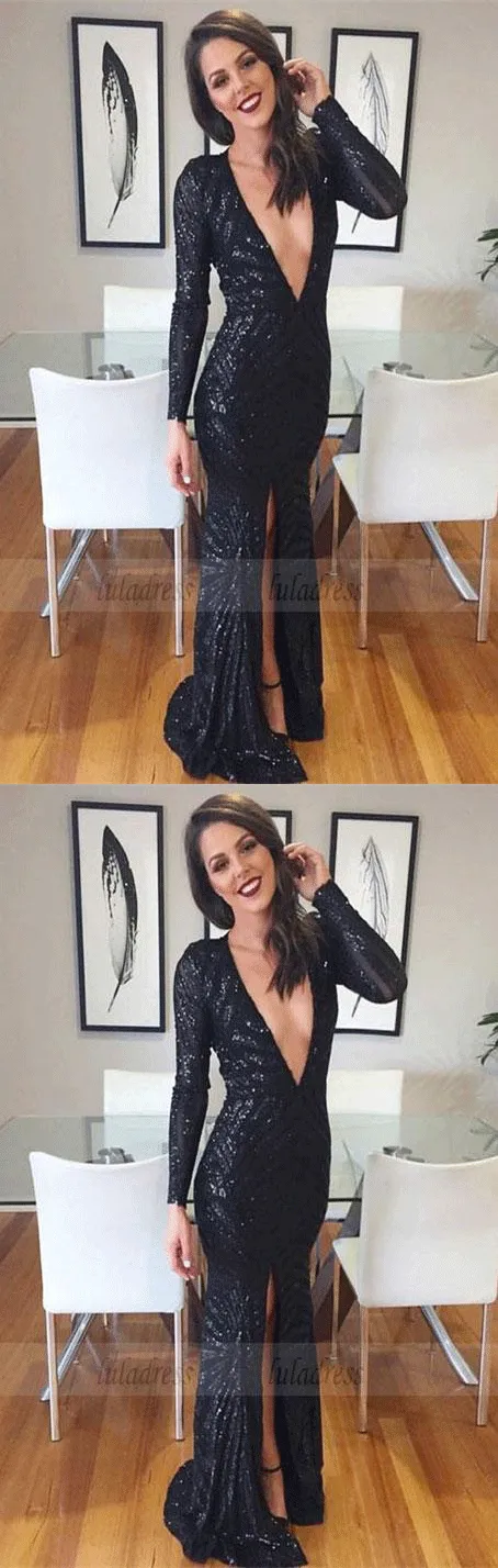 Prom dresses, sexy deep v neck prom dresses, sparkle evening gowns