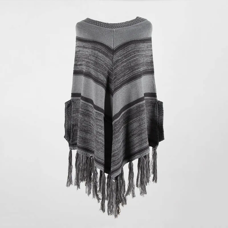 Shawl Tassel Round Neck Women Sweater