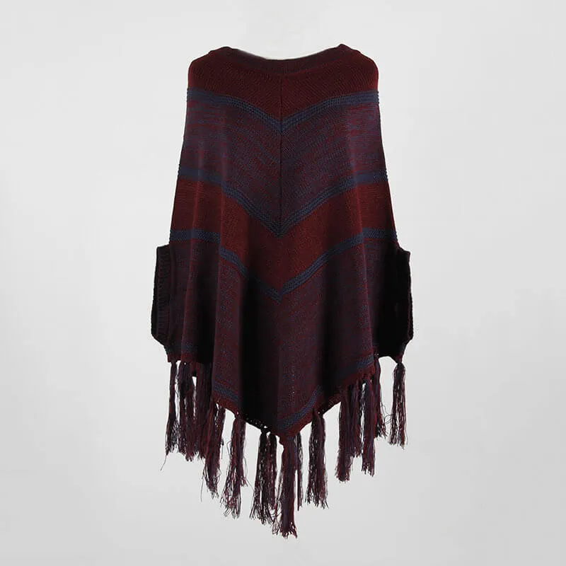 Shawl Tassel Round Neck Women Sweater
