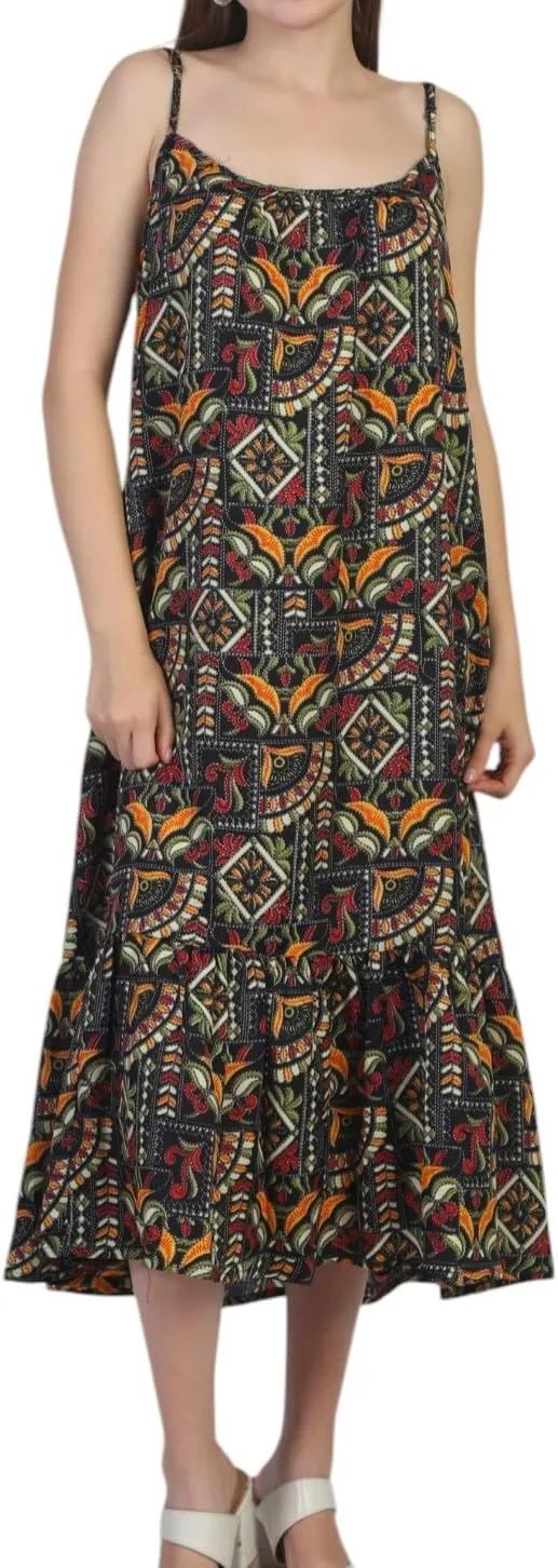 SheKaf Women Summer Casual Loose Sleeveless Spaghetti Strap Beach Maxi Long Dress with Pockets