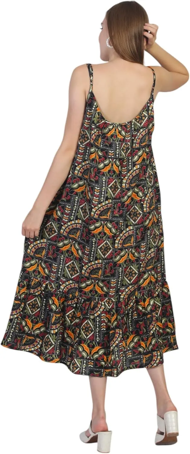 SheKaf Women Summer Casual Loose Sleeveless Spaghetti Strap Beach Maxi Long Dress with Pockets