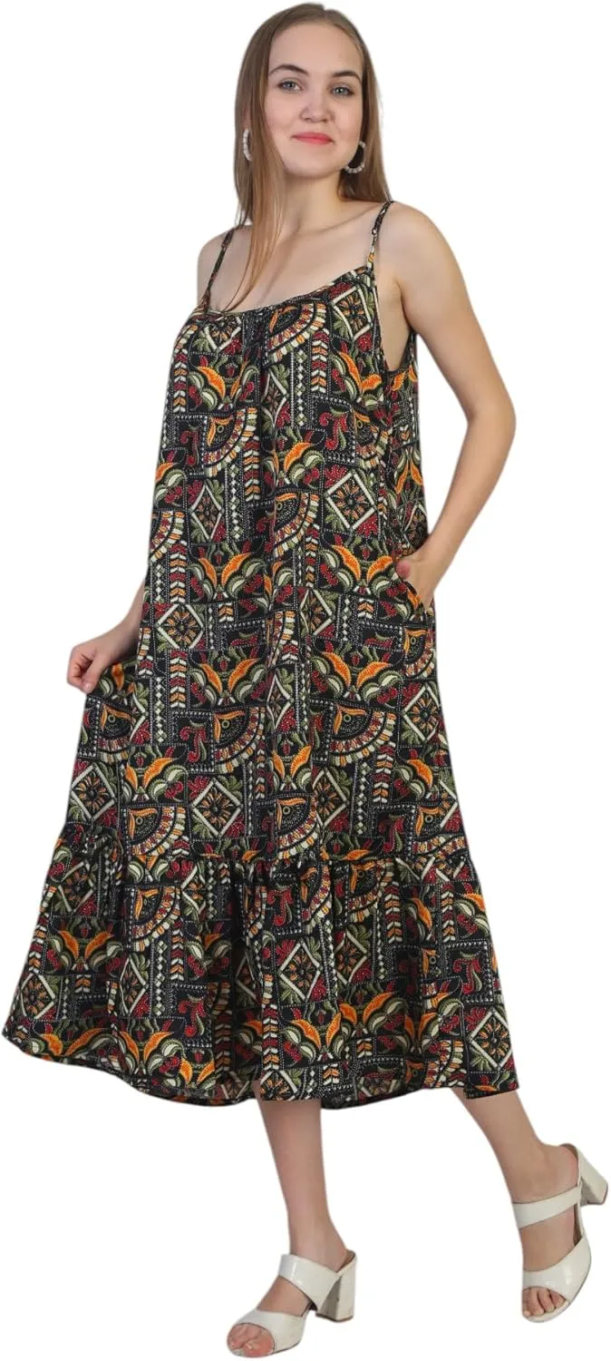 SheKaf Women Summer Casual Loose Sleeveless Spaghetti Strap Beach Maxi Long Dress with Pockets