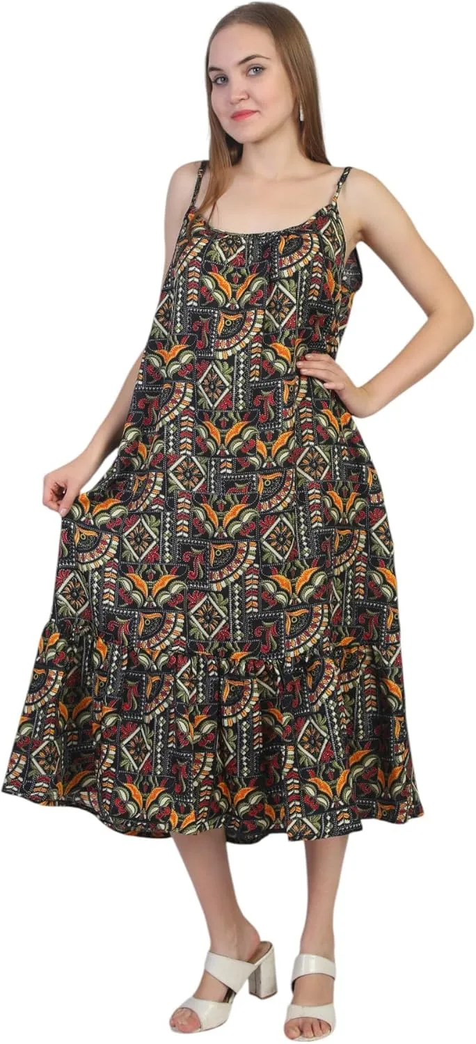 SheKaf Women Summer Casual Loose Sleeveless Spaghetti Strap Beach Maxi Long Dress with Pockets