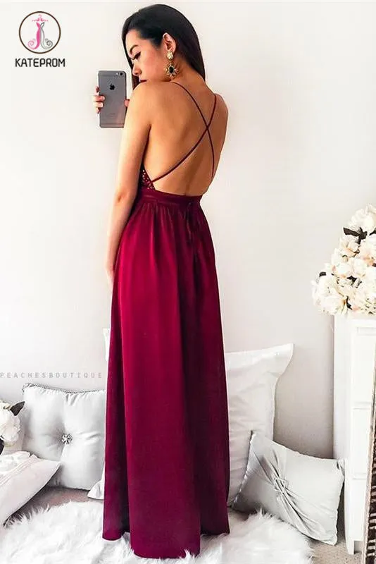 Spaghetti Strap Sequin Top Side Slit Prom Dresses, Floor Length Sparkly Prom Dresses KPP0538