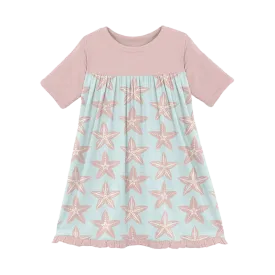 Starfish Print Classic Short Sleeve Swing Dress
