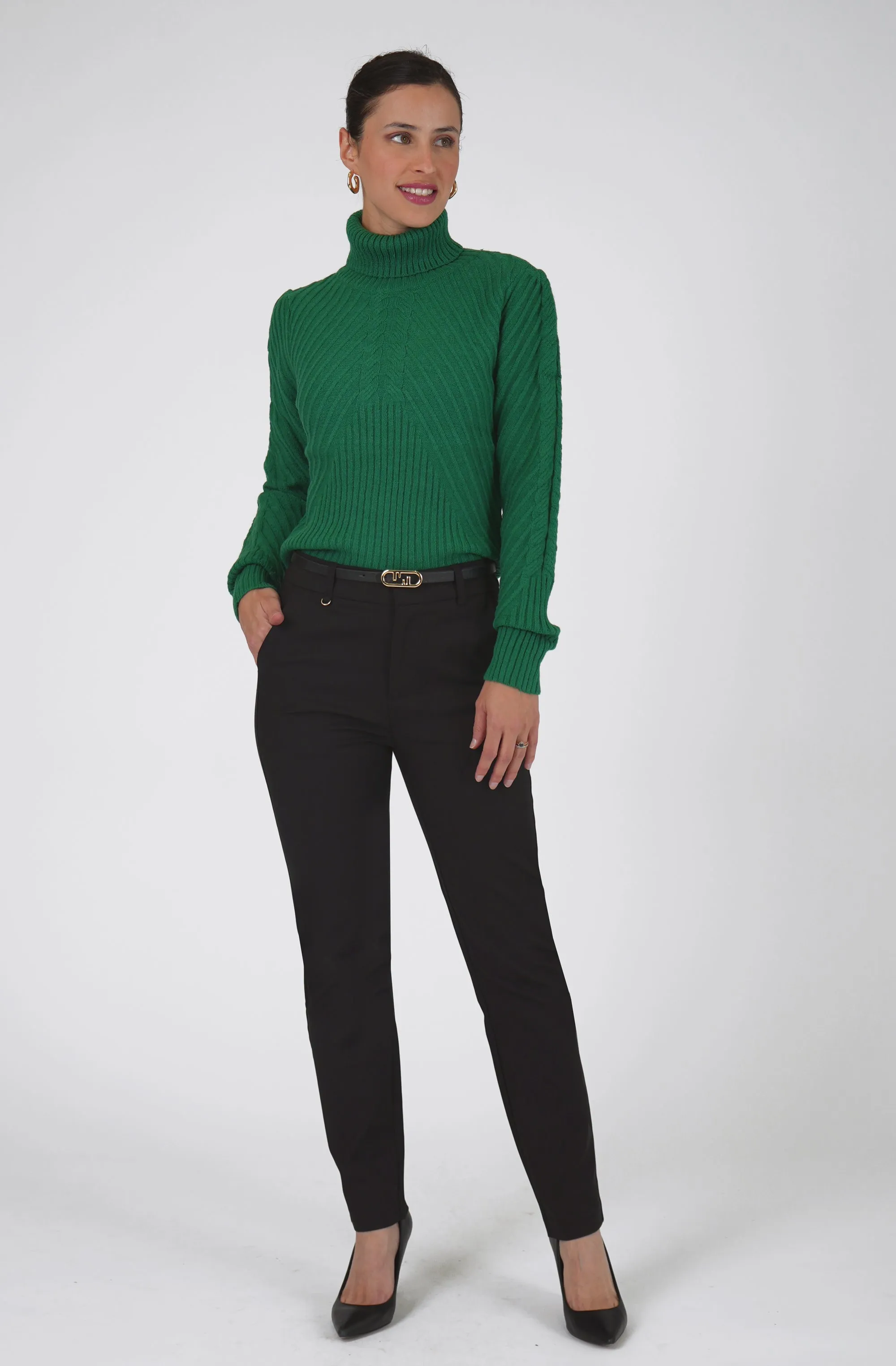 Straight Leg Pant with Gold Buckle Belt