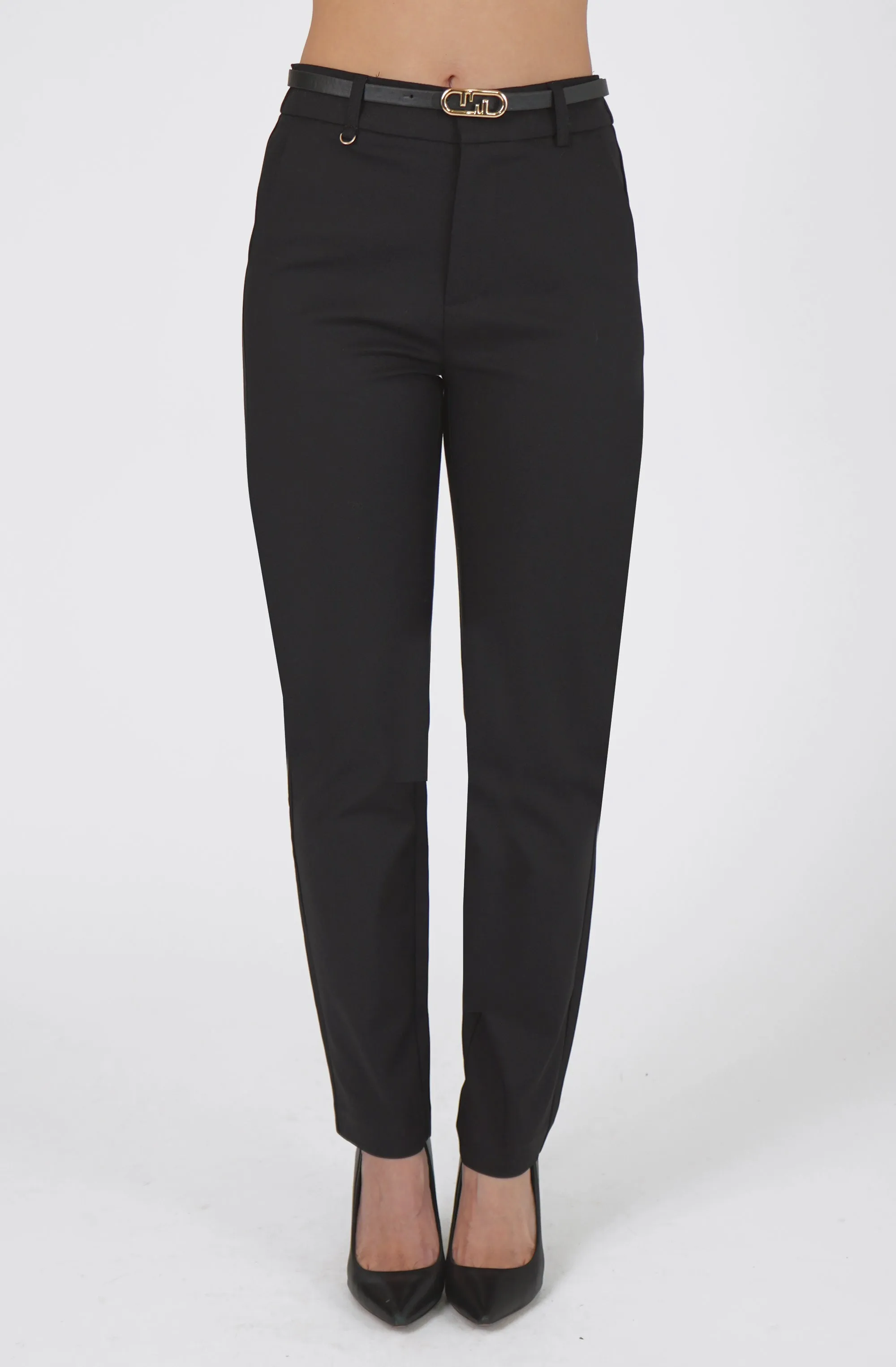 Straight Leg Pant with Gold Buckle Belt