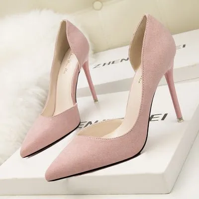 Suede High Pumps Pointed Toe Office Heels