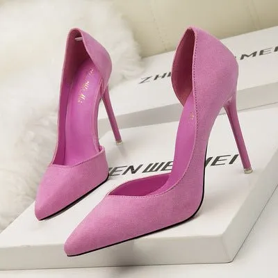 Suede High Pumps Pointed Toe Office Heels