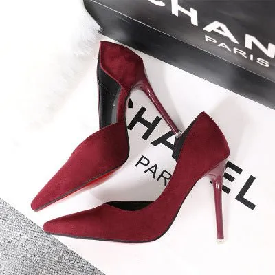 Suede High Pumps Pointed Toe Office Heels