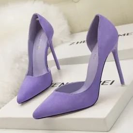 Suede High Pumps Pointed Toe Office Heels