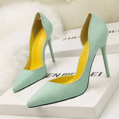 Suede High Pumps Pointed Toe Office Heels