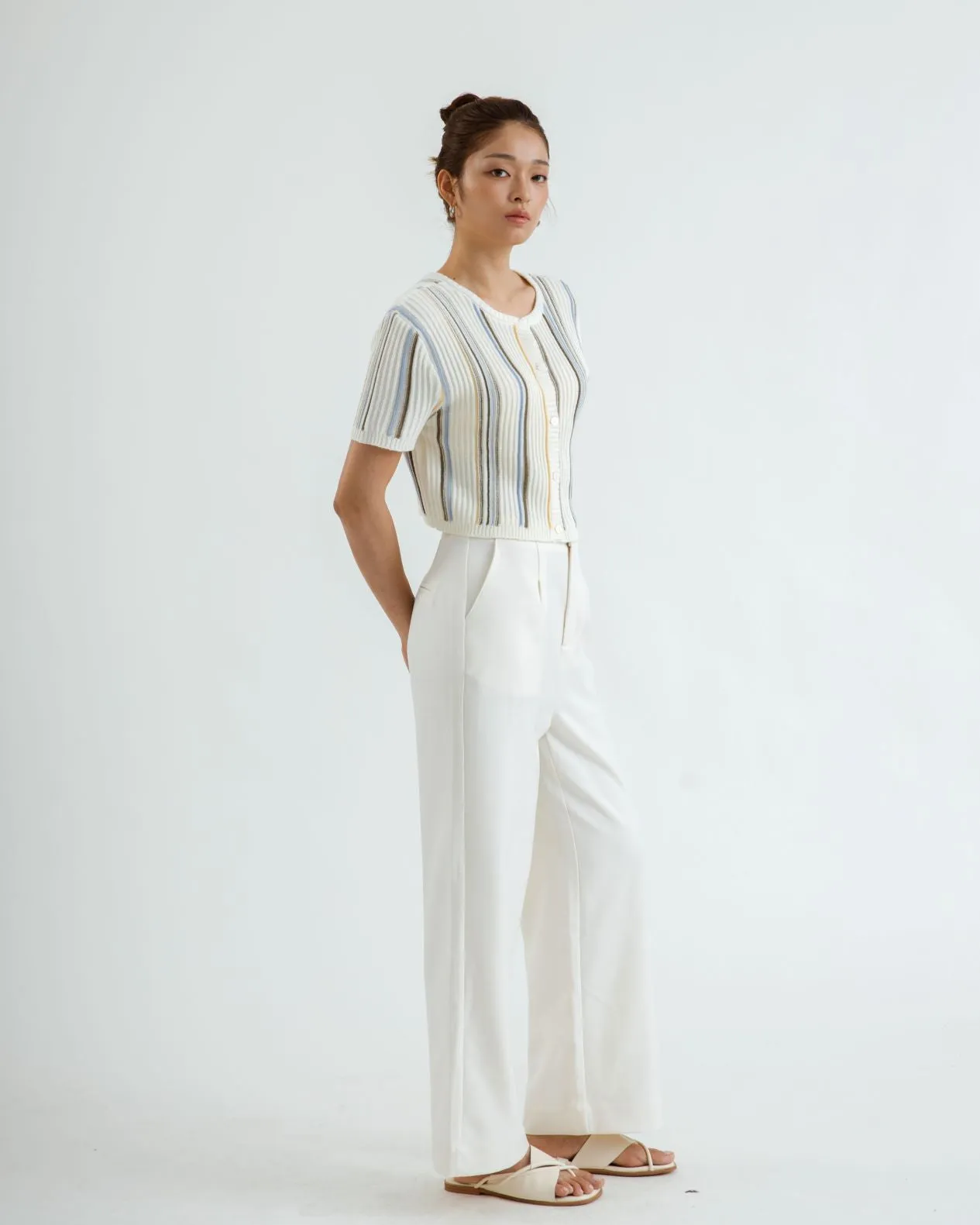 Tara High Waist Trousers (White)