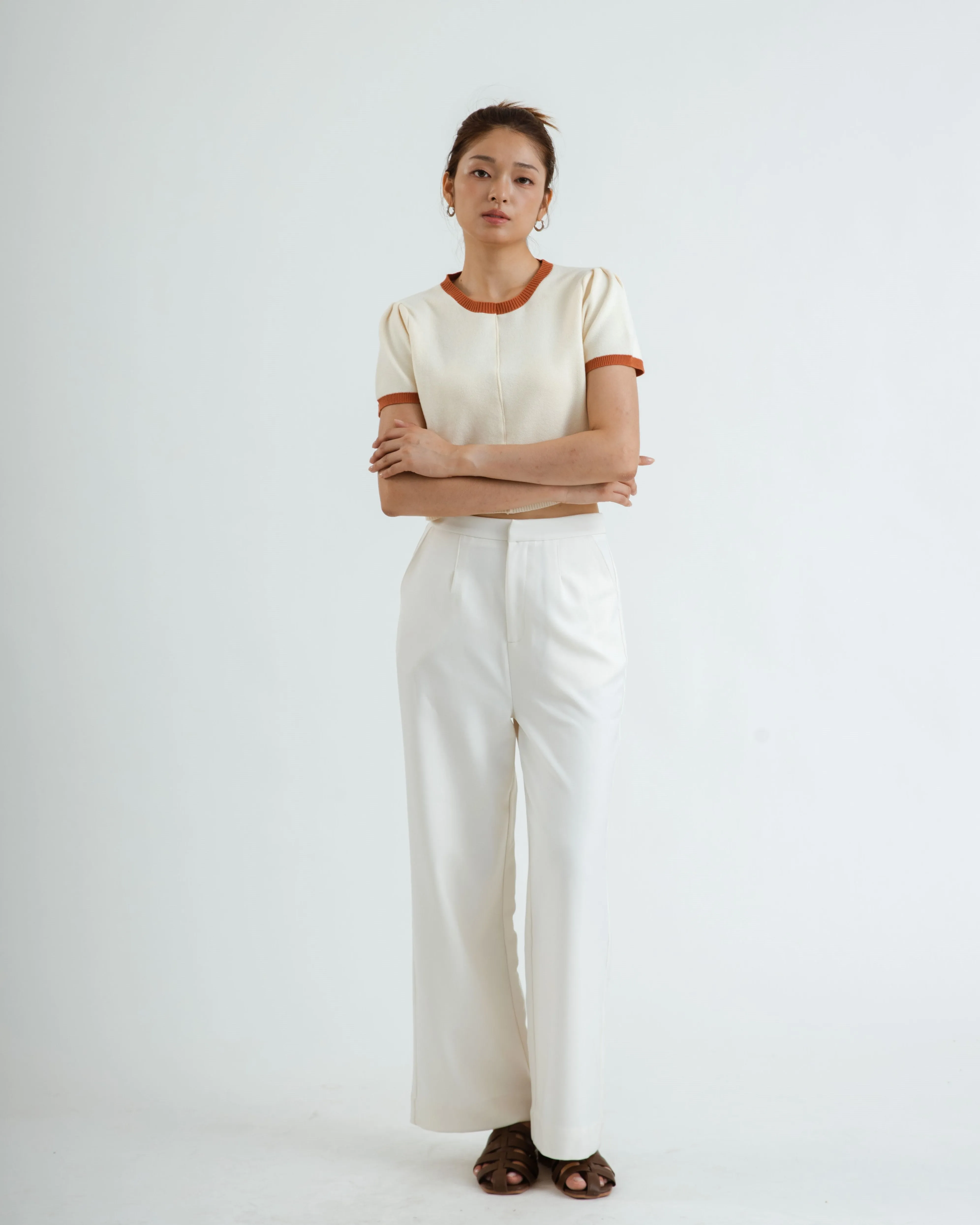 Tara High Waist Trousers (White)