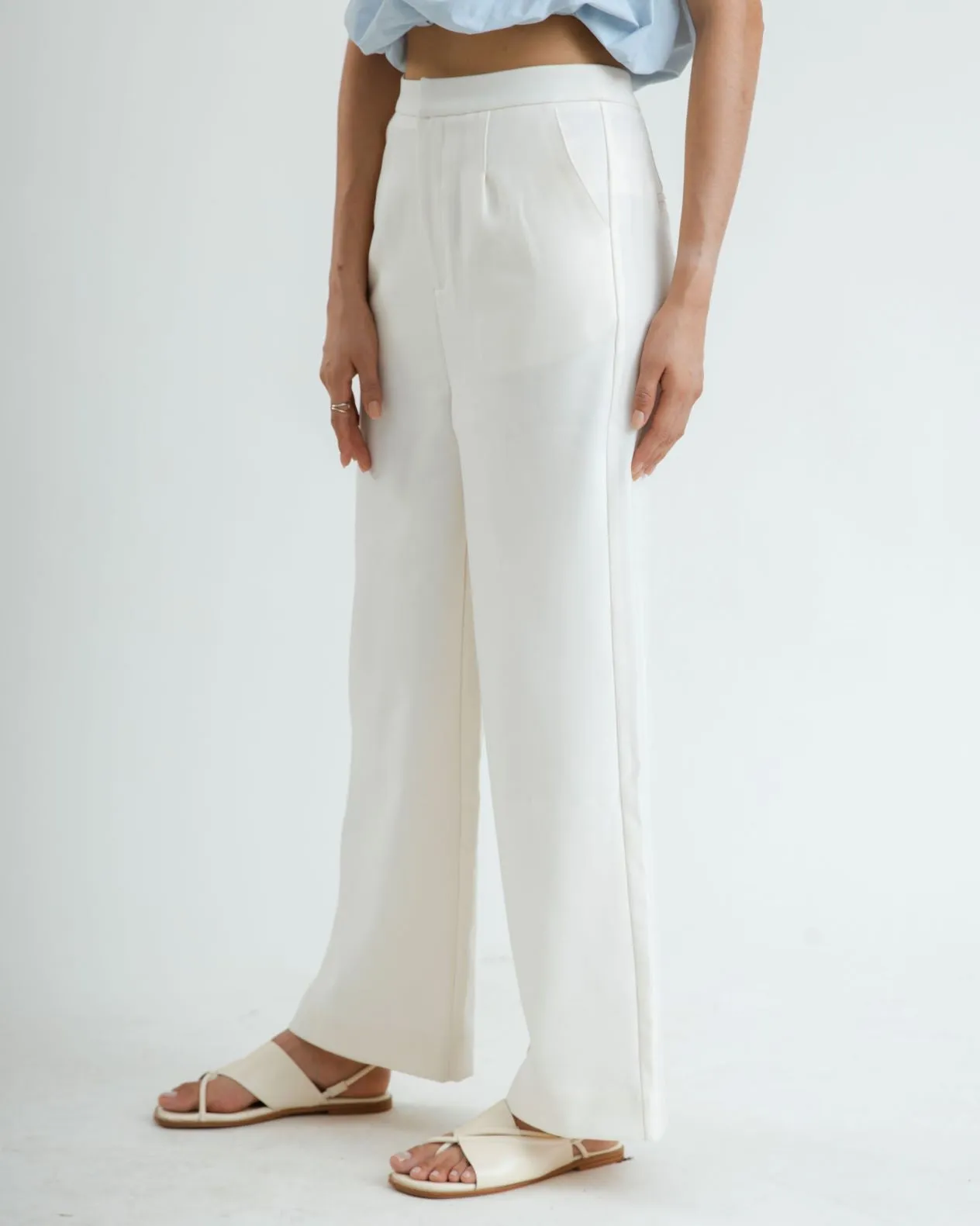 Tara High Waist Trousers (White)