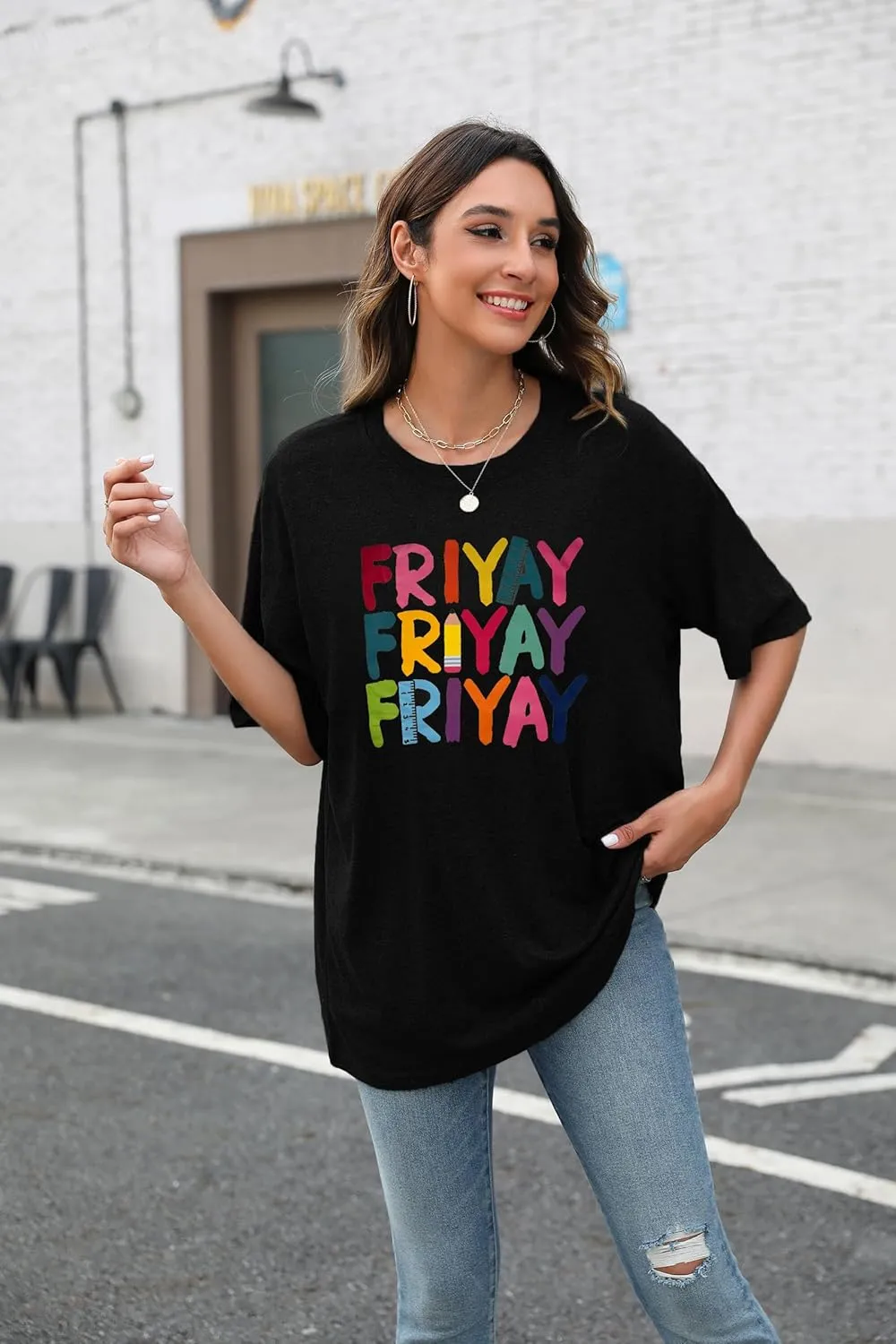 Teacher Shirts for Women Fri Yay Teacher Oversized Shirts Teacher Team Appreciation Gift Letter Printed Tee Tops