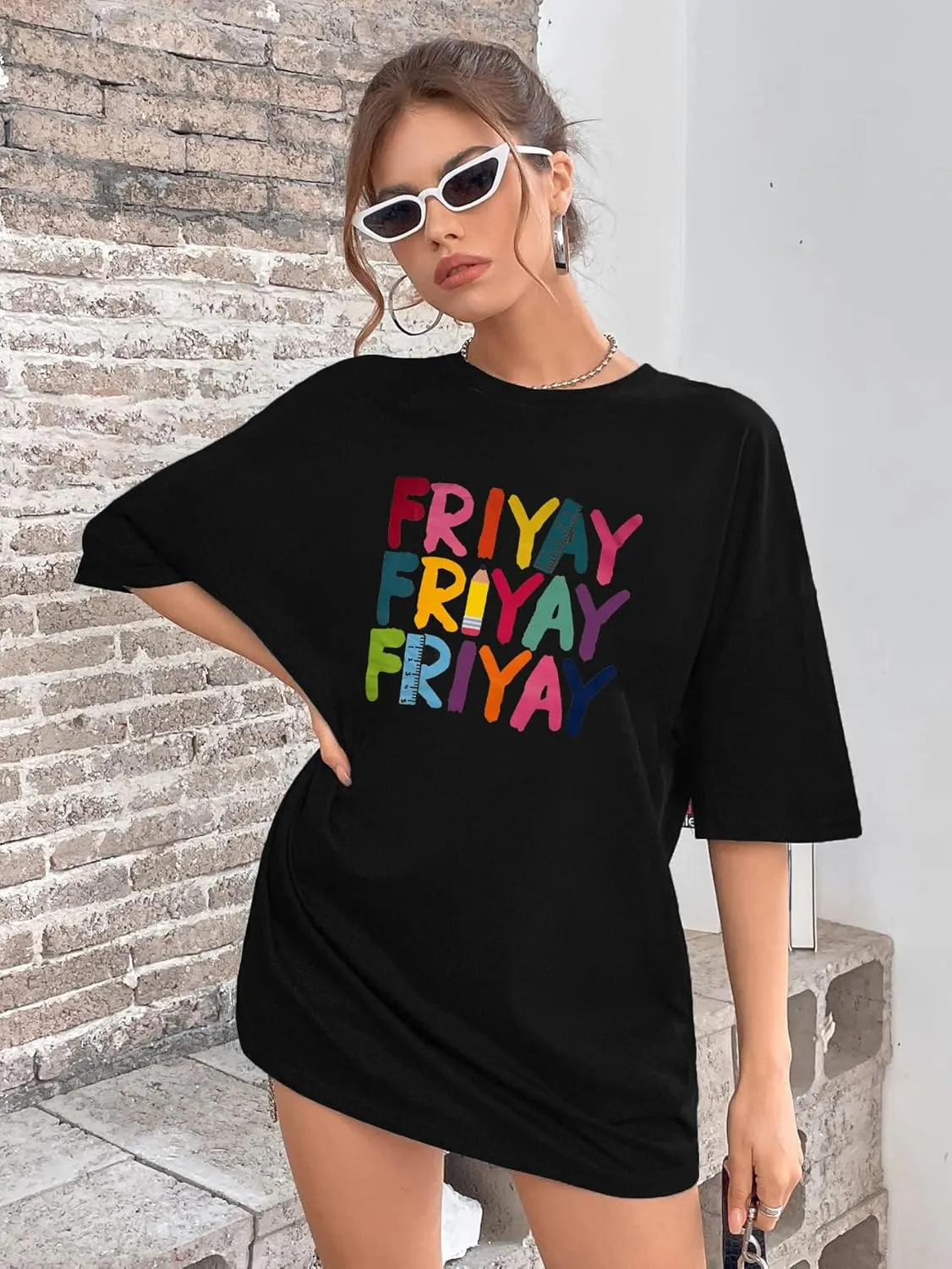 Teacher Shirts for Women Fri Yay Teacher Oversized Shirts Teacher Team Appreciation Gift Letter Printed Tee Tops