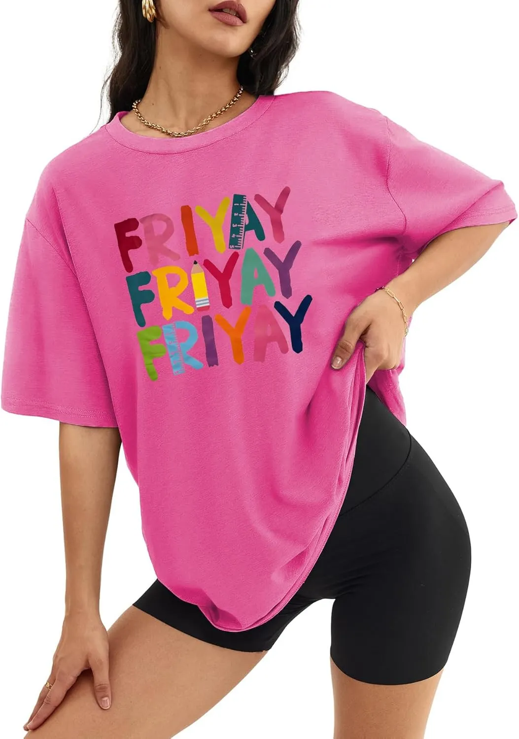 Teacher Shirts for Women Fri Yay Teacher Oversized Shirts Teacher Team Appreciation Gift Letter Printed Tee Tops