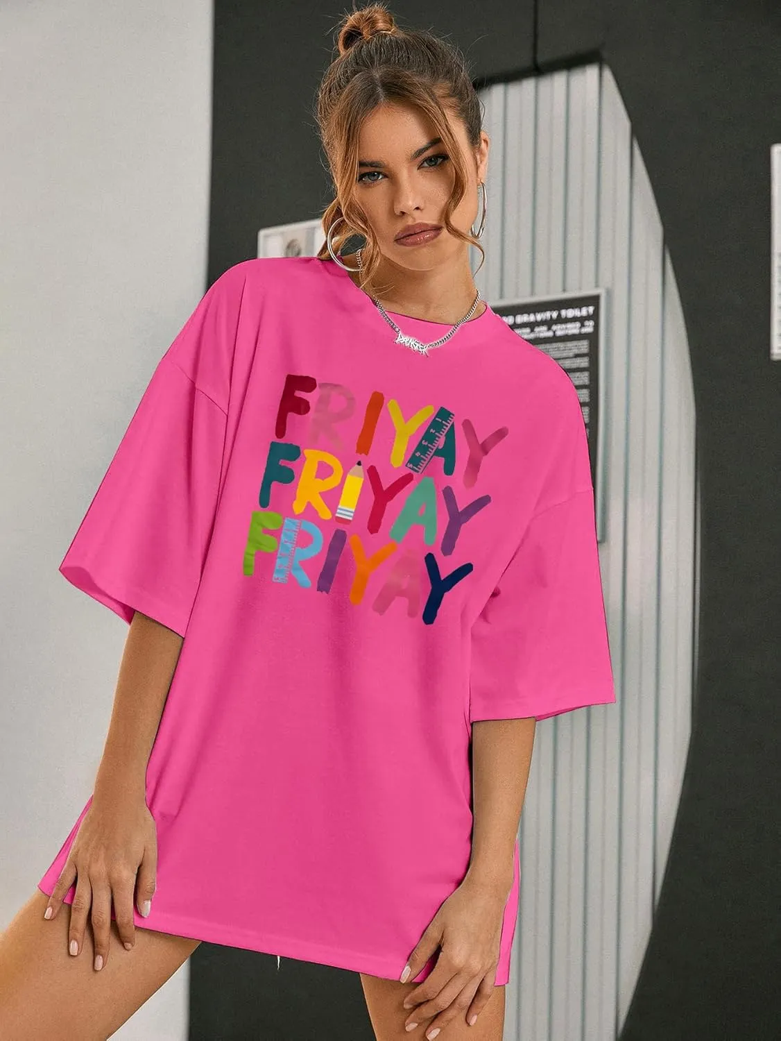 Teacher Shirts for Women Fri Yay Teacher Oversized Shirts Teacher Team Appreciation Gift Letter Printed Tee Tops