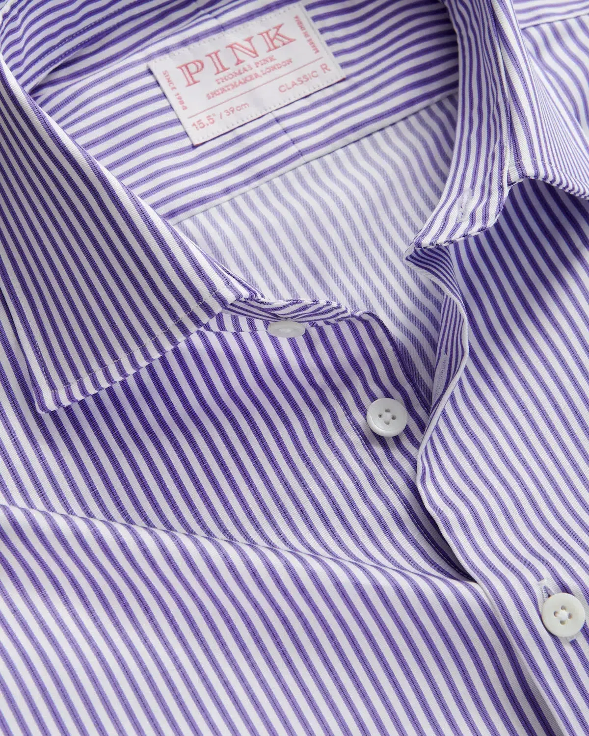 Thomas Pink Classic Fit Formal Twill Stripe Shirt Purple/White