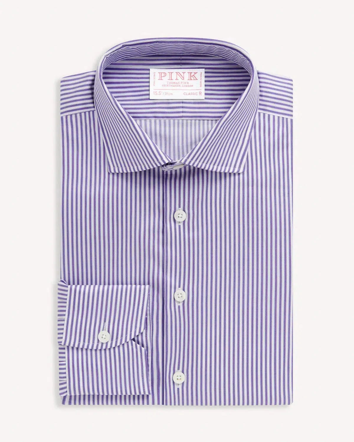 Thomas Pink Classic Fit Formal Twill Stripe Shirt Purple/White