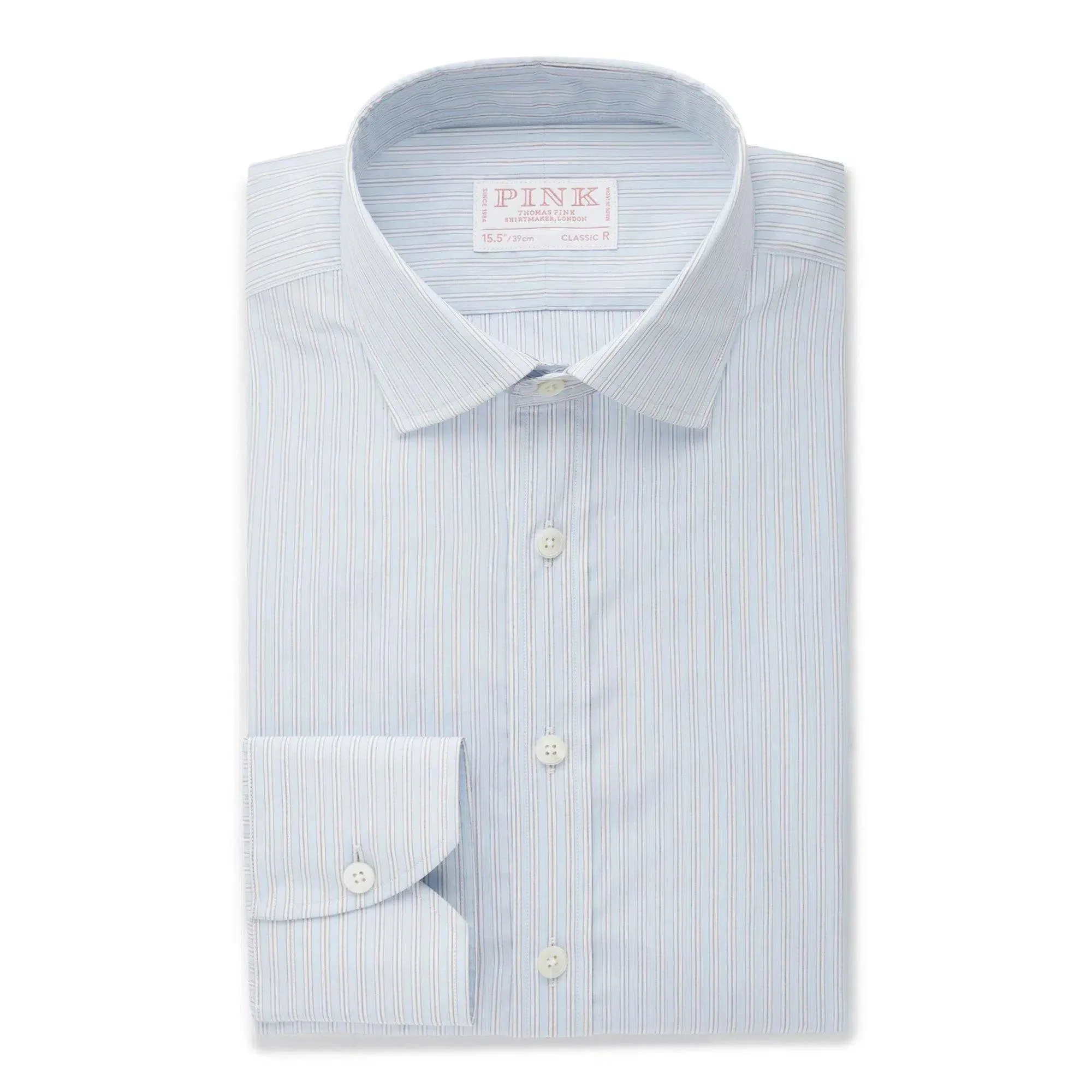 Thomas Pink Shirt Classic Fit  Stripe Blue Formal Cotton