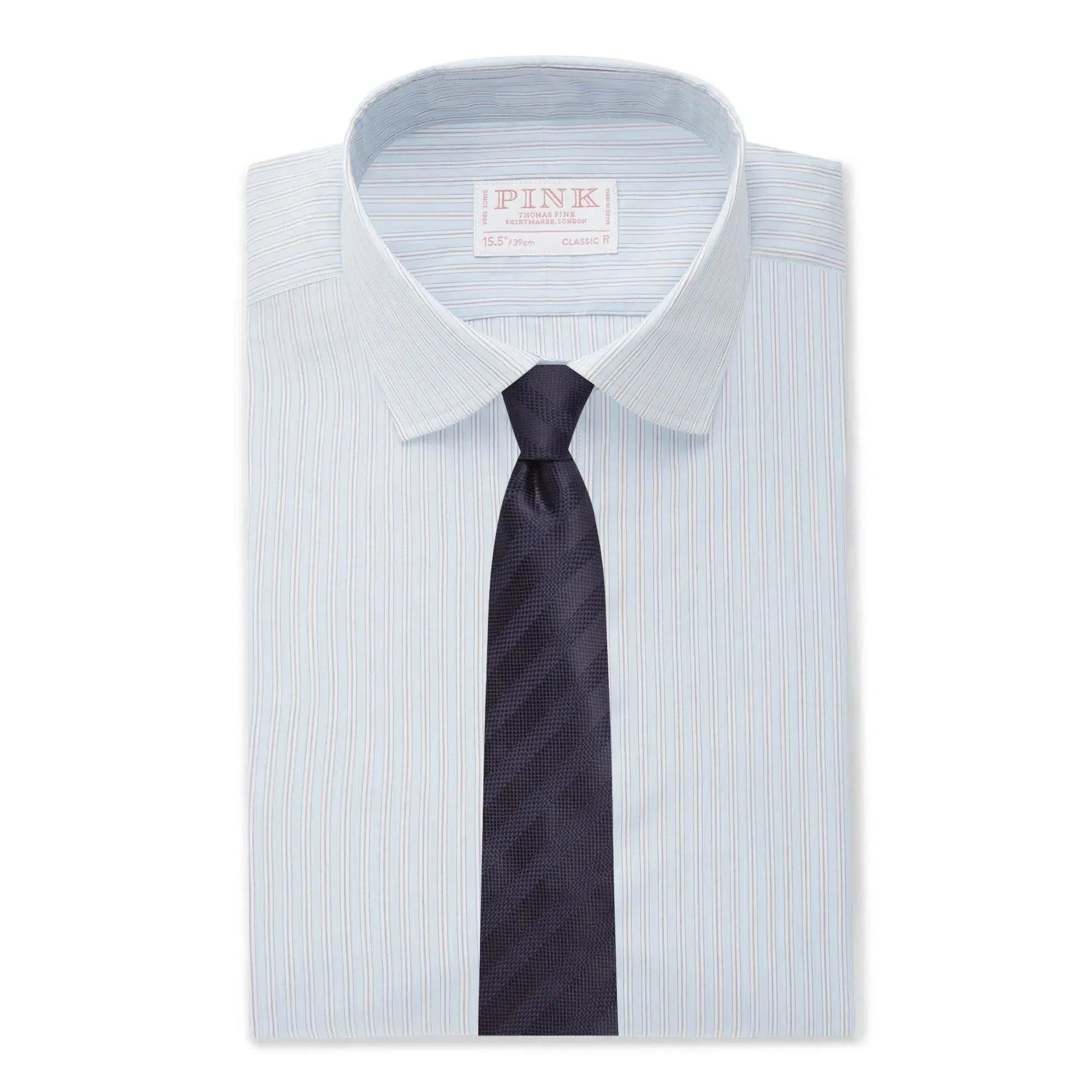 Thomas Pink Shirt Classic Fit  Stripe Blue Formal Cotton
