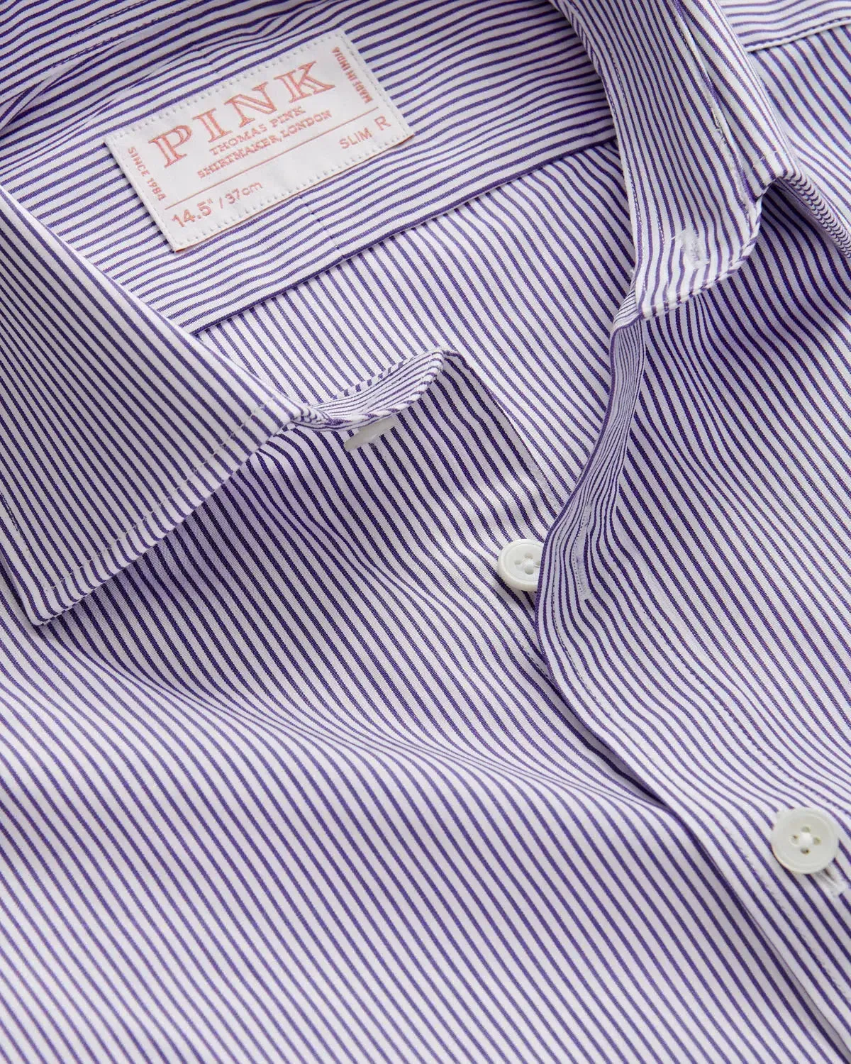 Thomas Pink Slim Fit Formal Fine Bengal Stripe Shirt Purple/White