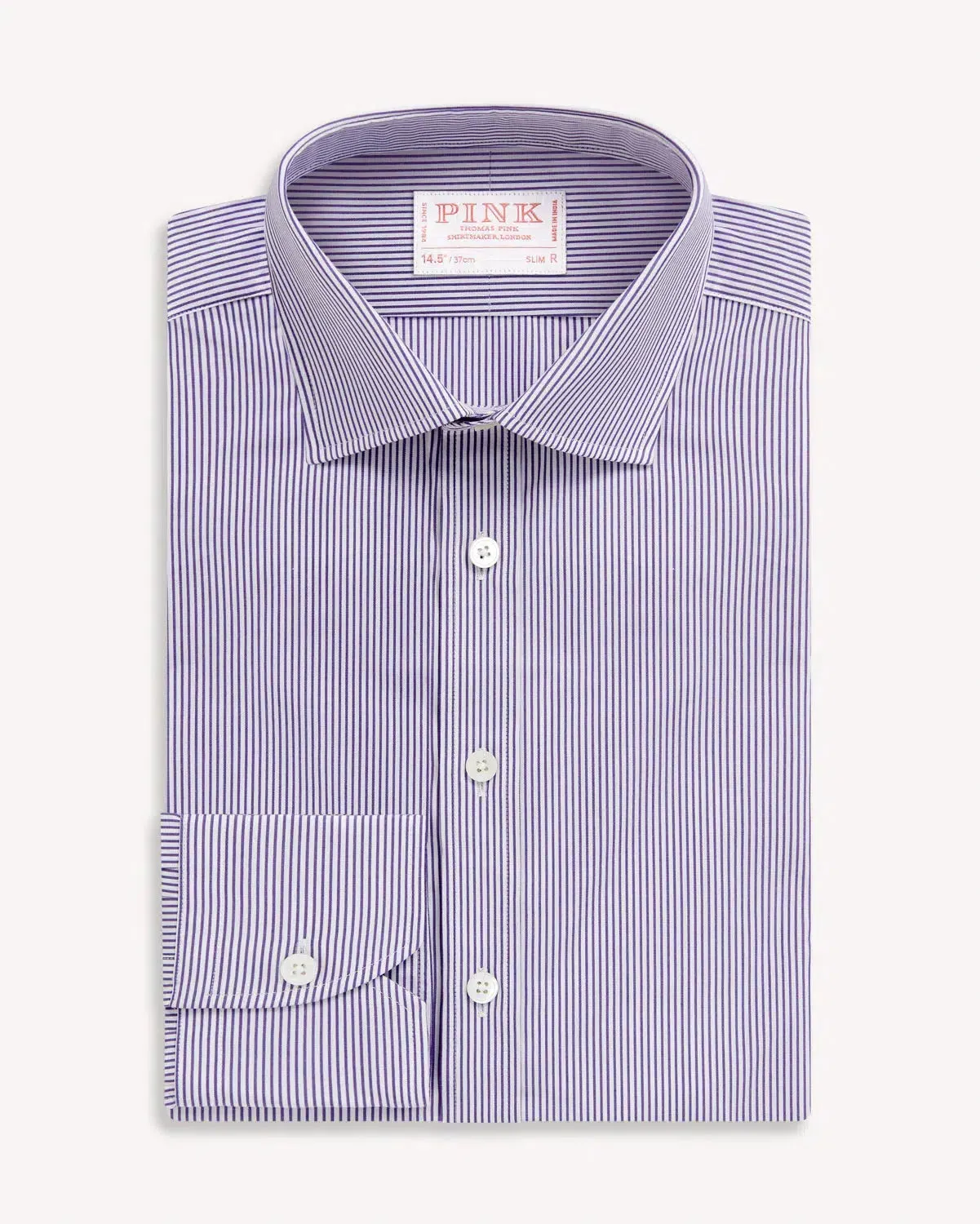 Thomas Pink Slim Fit Formal Fine Bengal Stripe Shirt Purple/White