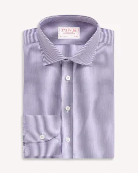 Thomas Pink Slim Fit Formal Fine Bengal Stripe Shirt Purple/White
