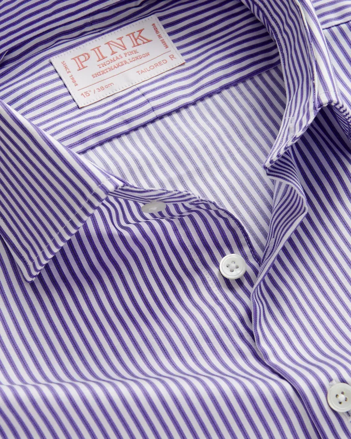 Thomas Pink Tailored Fit Formal Twill Stripe Shirt Purple/White
