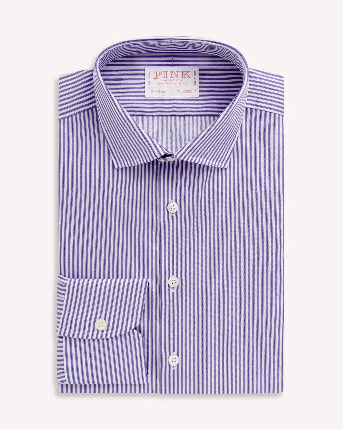 Thomas Pink Tailored Fit Formal Twill Stripe Shirt Purple/White