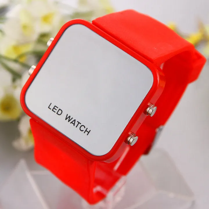 Unisex Mirror LED Watch Rubber Strap digital hours Casual watch Men women sports watches