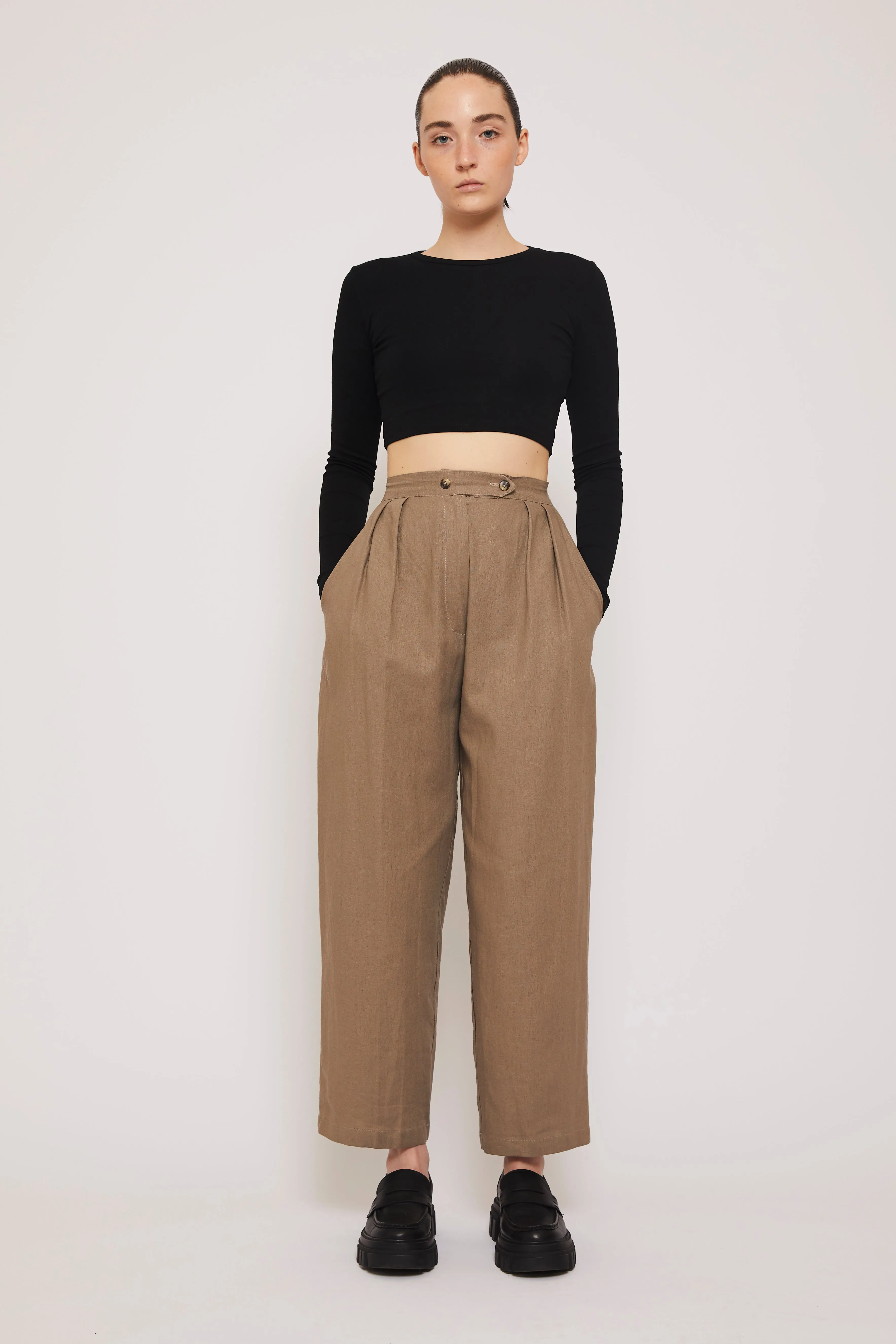 Washable Linen Relaxed Fit Pants- Fawn