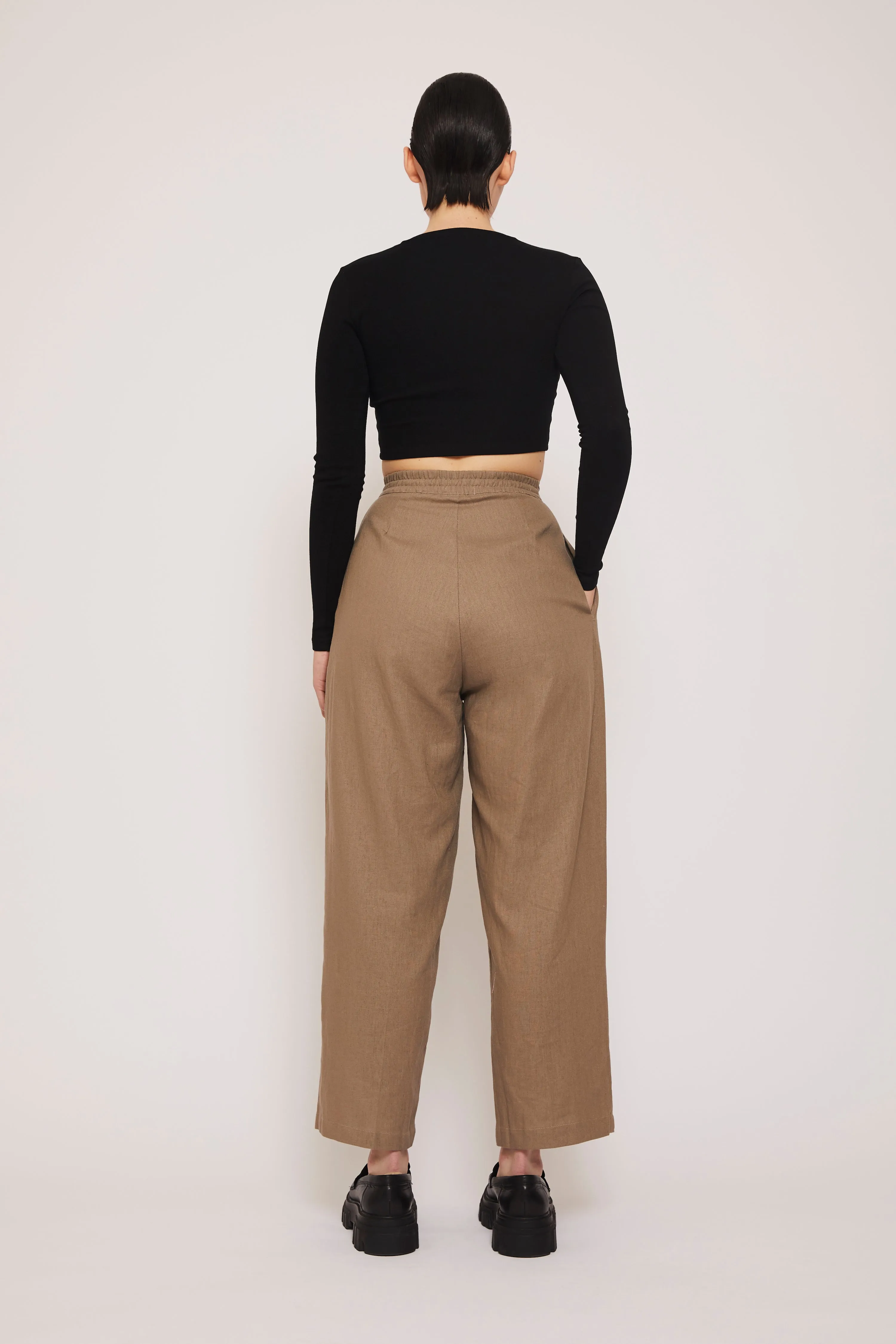 Washable Linen Relaxed Fit Pants- Fawn