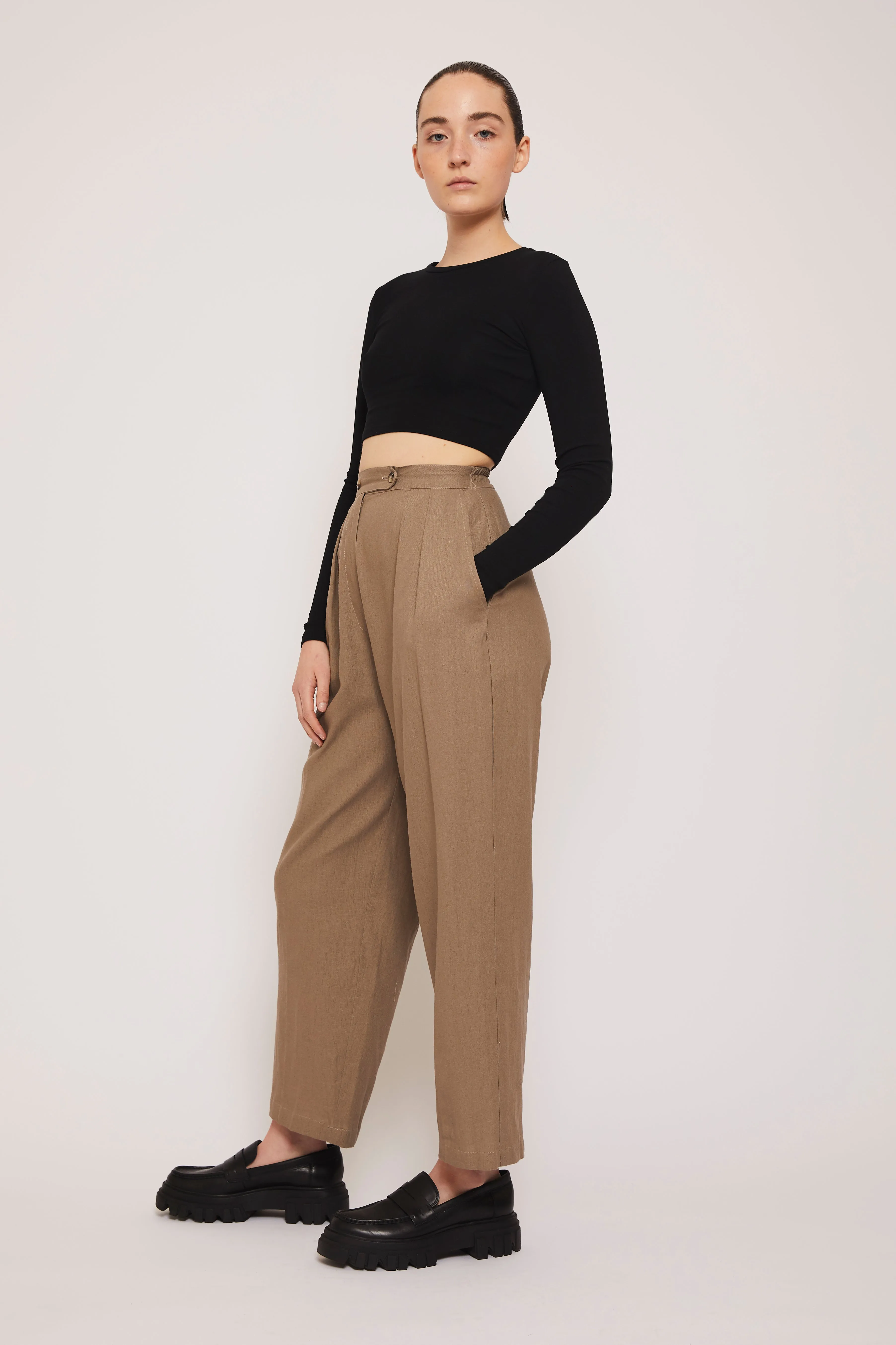 Washable Linen Relaxed Fit Pants- Fawn